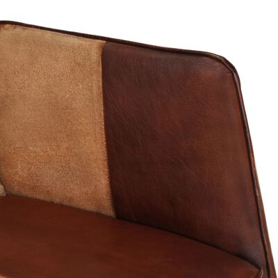 vidaXL Fåtölj med fotpall brun äkta läder och kanvas