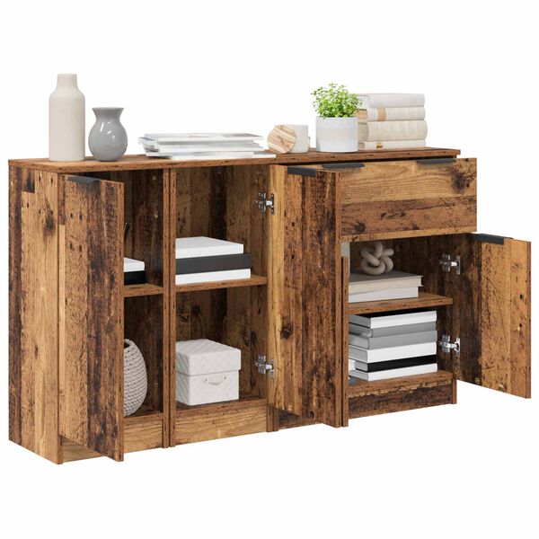 vidaXL Sideboard med l&aring;da 3 pcs Gammalt tr&auml; Konstruerat tr&auml;