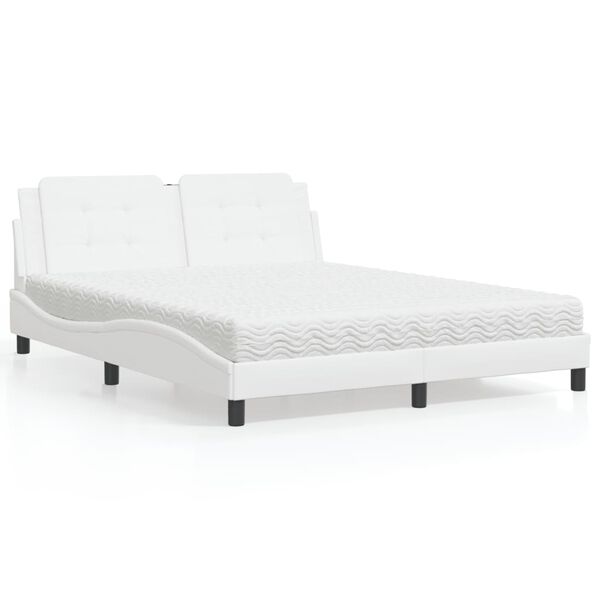 vidaXL Bed with Mattress "Zadar" White 160x200 cm Faux Leather