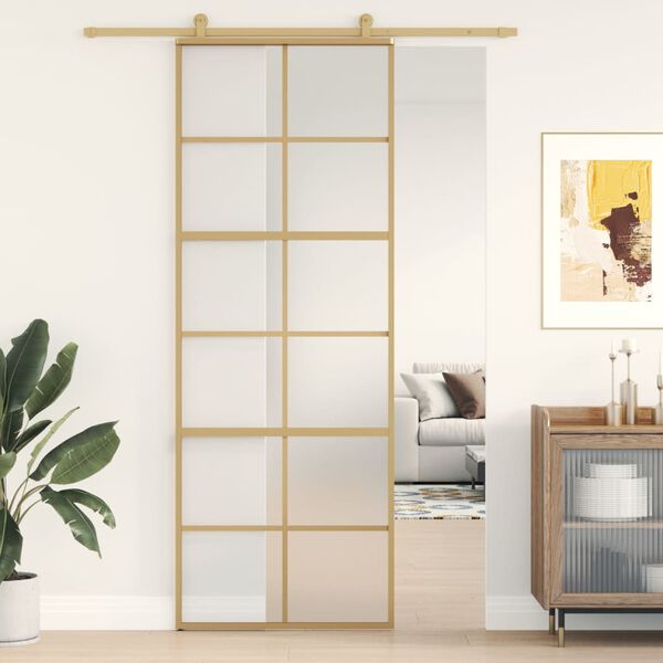 vidaXL Skjutdörr guld 76x205 cm frostat ESG-glas och aluminium