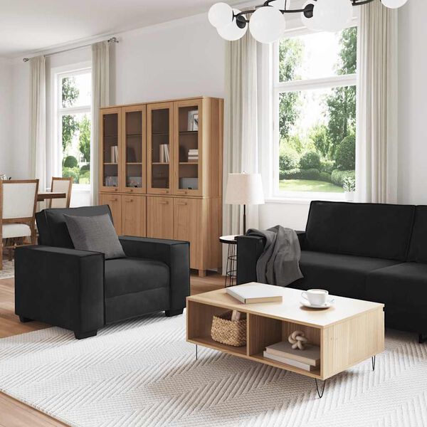 vidaXL Soffgrupp med dynor 3 delar svart sammet