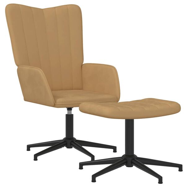 vidaXL Vilstol med fotpall brun sammet