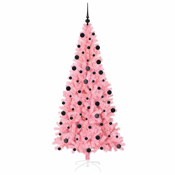 vidaXL Julgran med 300 LED-lampor med stativ Rosa 210 cm PVC