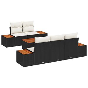 vidaXL Tr&auml;dg&aring;rdsoffset med kudde 6 pcs Svart Poly rattan