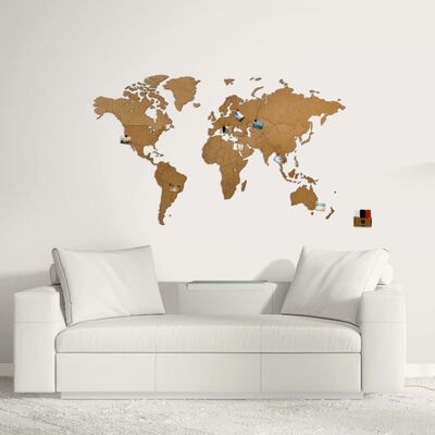 MiMi Innovations Väggdekoration världskarta trä Luxury brun 130x78 cm