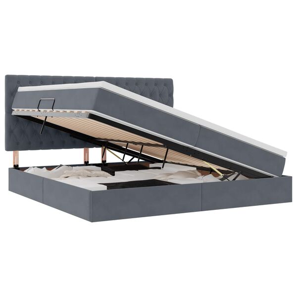 vidaXL F&ouml;rvaringss&auml;ng med LED med madrass M&ouml;rkgr&aring; 200 x 200 cm Sammet