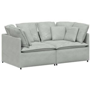 vidaXL Modulsoffa med dynor sammet ljusgr&aring;