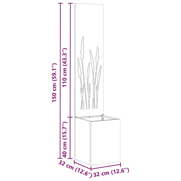 vidaXL Tr&auml;dg&aring;rds integritetssk&auml;rm Fiskfj&auml;ll Rostig 32 x 140 cm