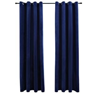 vidaXL M&ouml;rkl&auml;ggningsgardiner med ringar 2 st m&ouml;rkbl&aring; sammet 140x245 cm