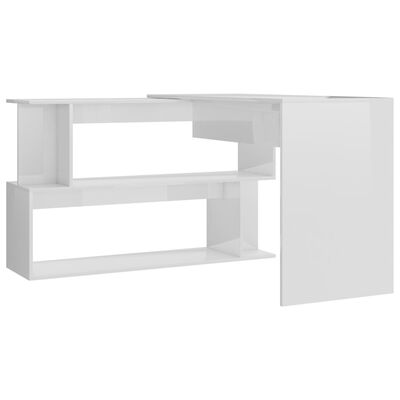 vidaXL Skrivbord hörn vit högglans 200x50x76 cm konstruerat trä
