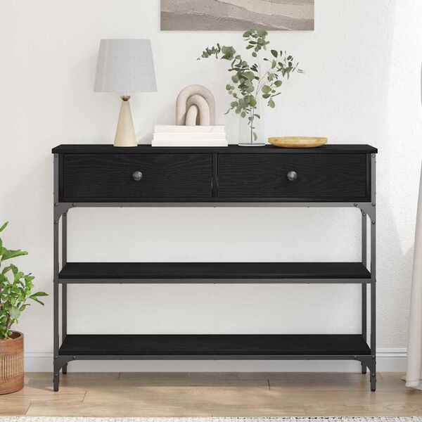 vidaXL Konsolbord med l&aring;da Svart Ek 100 x 25 x 75 cm Konstruerat tr&auml;