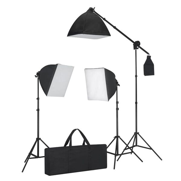 vidaXL Studiobelysning 3 fotolampor med stativ & softbox