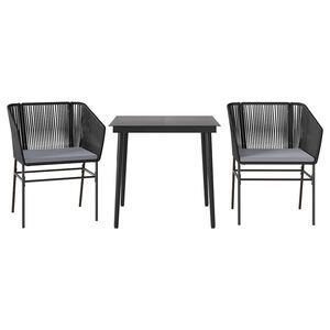 vidaXL Matgrupp f&ouml;r tr&auml;dg&aring;rd med dynor 3 delar svart konstrotting&glas