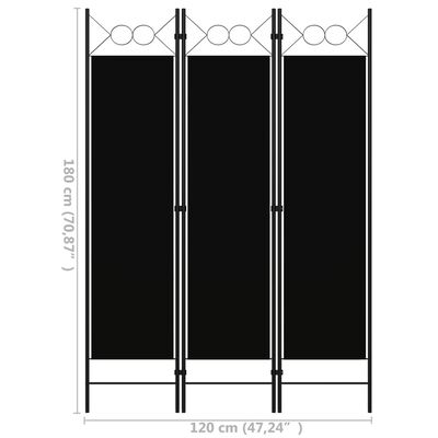 vidaXL Rumsavdelare 3 paneler svart 120x180 cm