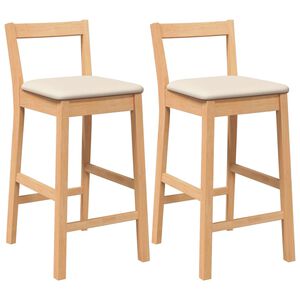 vidaXL Barstolar med kuddar 2 st, naturligt, massivt tr&auml;, gummi