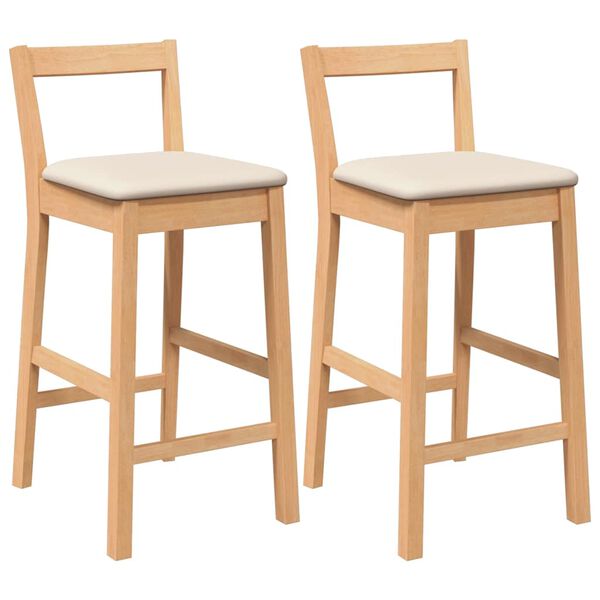 vidaXL Barstolar med kuddar 2 st, naturligt, massivt trä, gummi