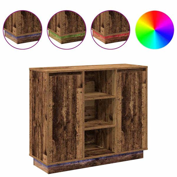 vidaXL LED-sido bord Gammalt trä 90 x 32 x 75 cm Konstruerat trä