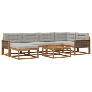 vidaXL Utomhussoffset med kudde 7 pcs Naturlig och ljusgr&aring;