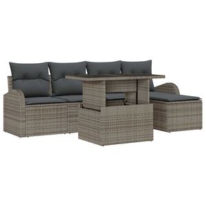 vidaXL Tr&auml;dg&aring;rdsoffset med kudde med lagring 6 pcs Gr&aring; Poly rattan
