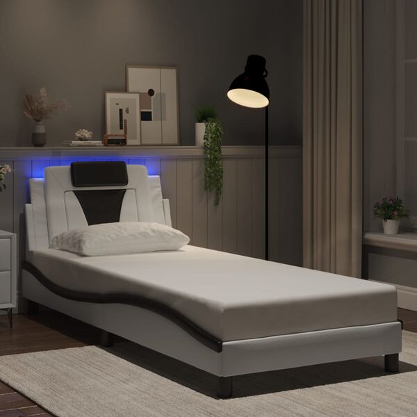vidaXL Bed Frame "Viana" with LED without Mattress White and Black 90x200 cm