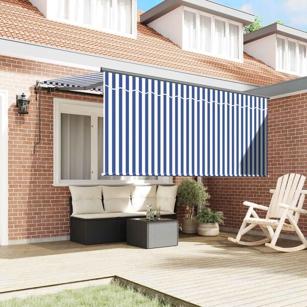 vidaXL Utf&auml;llbar markis Bl&aring; och Vit 300 x 200 cm