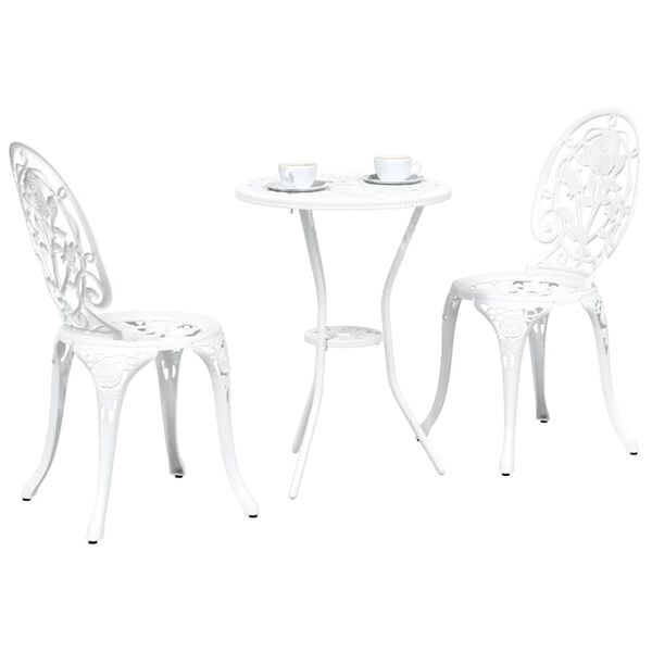 vidaXL Tr&auml;dg&aring;rds Bistro Set 3 pcs Vit Aluminium