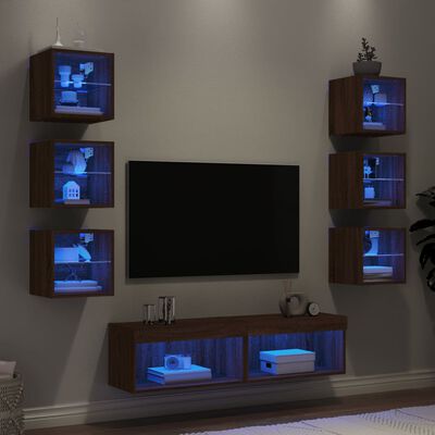 vidaXL Tv-bänk 8 delar LED brun ek konstruerat trä