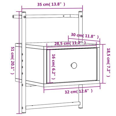vidaXL Sängbord väggmonterat sonoma-ek 35x30x51 cm konstruerat trä