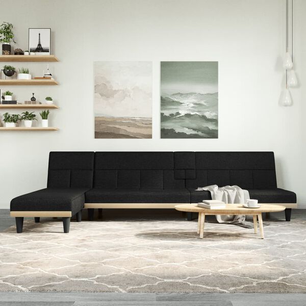vidaXL L-formad b&auml;ddsoffa svart 255x140x70 cm tyg