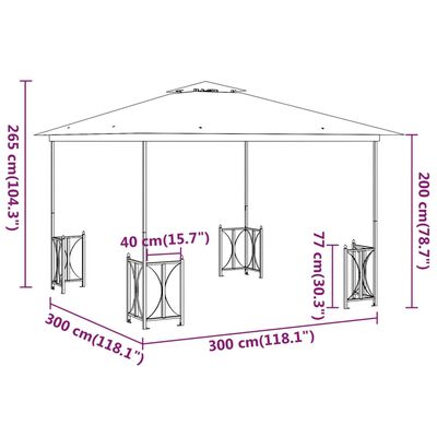 vidaXL Paviljong med draperier och dubbelt tak 3x3 m antracit