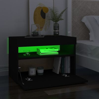 vidaXL Sängbord med LED-belysning svart 60x35x40 cm konstruerat trä