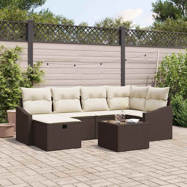 vidaXL Trädgårdsoffset 7 pcs Brun 55 x 62 x 69 cm Poly rattan