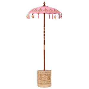vidaXL Balinesiskt paraply med bas Rosa 95 x 95 x 260 cm Bomull
