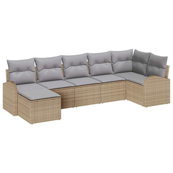 vidaXL Tr&auml;dg&aring;rdsoffset med kudde 7 pcs Beige Poly rattan