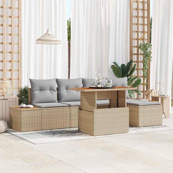 vidaXL Tr&auml;dg&aring;rdsoffset med lagring 6 pcs Beige Poly rattan