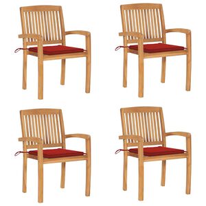 vidaXL Stapelbara tr&auml;dg&aring;rdsstolar med dynor 4 st massiv teak