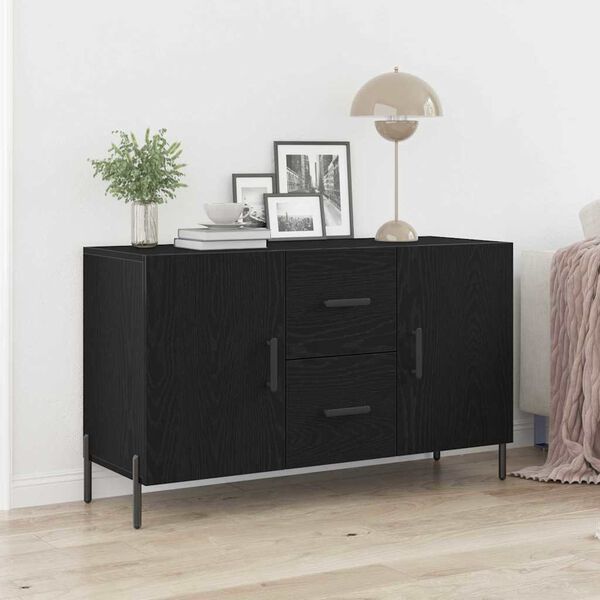 vidaXL Sideboard med låda Svart Ek 100 x 36 x 60 cm Konstruerat trä