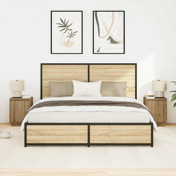 vidaXL S&auml;ngbord med LED-lampor 2 st, hantverksm&auml;ssig ek 38x34x50 cm