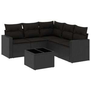 vidaXL Loungegrupp med dynor 6 delar svart konstrotting