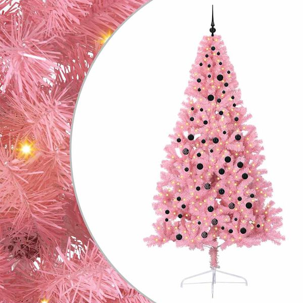 vidaXL Konstgjord F&ouml;rbelyst Julgran med 300 LED-lampor Rosa 240 cm PVC