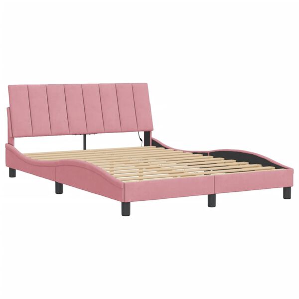 vidaXL Bed Frame with LED without Mattress "Hanko" Pink 120x200 cm Velvet