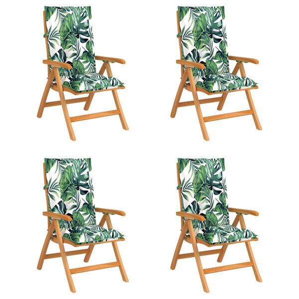 vidaXL Justerbara tr&auml;dg&aring;rdsstolar med dynor 4 st massiv teak