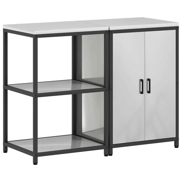 vidaXL Köksförvaringsset med hylla 2 pcs Silver Galvaniserat stål