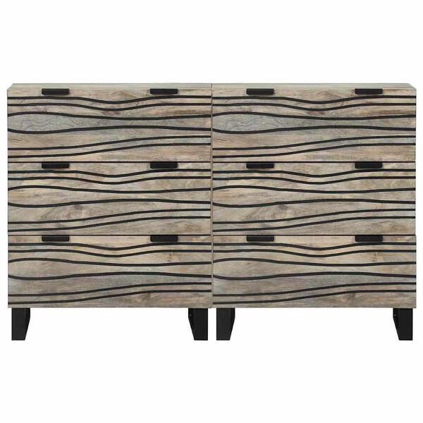 vidaXL Skänksats med låda 2 pcs Vit 60 x 33,5 x 75 cm Massivt mangoträ