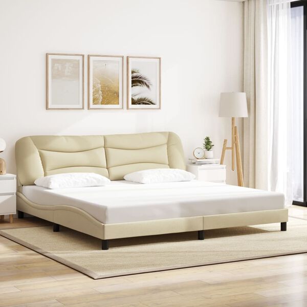 vidaXL Bed Frame with LED without Mattress "Hvar" Cream 200x200 cm Fabric