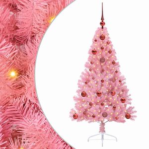 vidaXL Konstgjord F&ouml;rbelyst Julgran med 150 LED-lampor Rosa 120 cm PVC