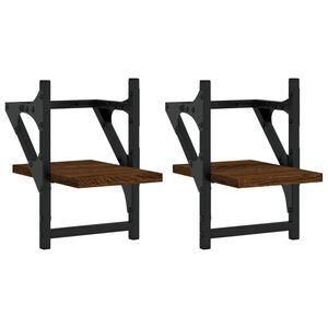 vidaXL V&auml;gghyllor med st&auml;nger 2 st brun ek 20x25x30 cm