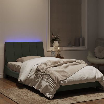vidaXL Sängram med LED-belysning ljusgrå 100x200 cm sammet