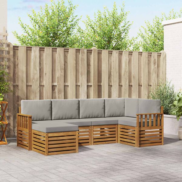 vidaXL Soffgrupper 6 pcs Naturlig och Ljus Gr&aring; Massivt Akaciatr&auml;