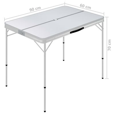 vidaXL Hopfällbart campingbord med 2 bänkar aluminium vit
